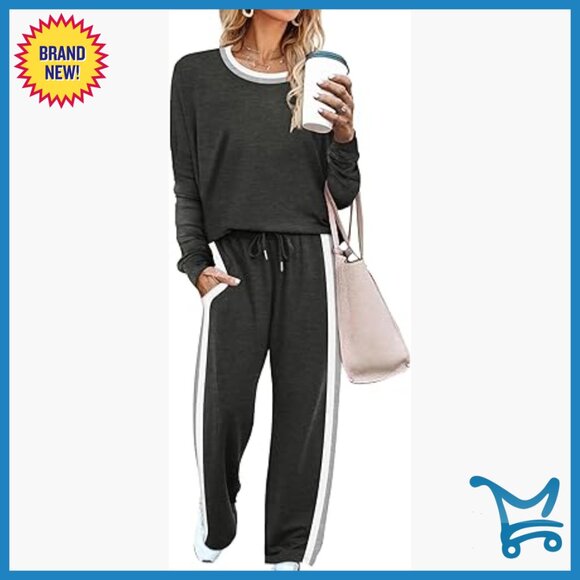 Women's 2-Piece Sweatsuit Set Long Sleeve Top Wide Leg Pants Pockets